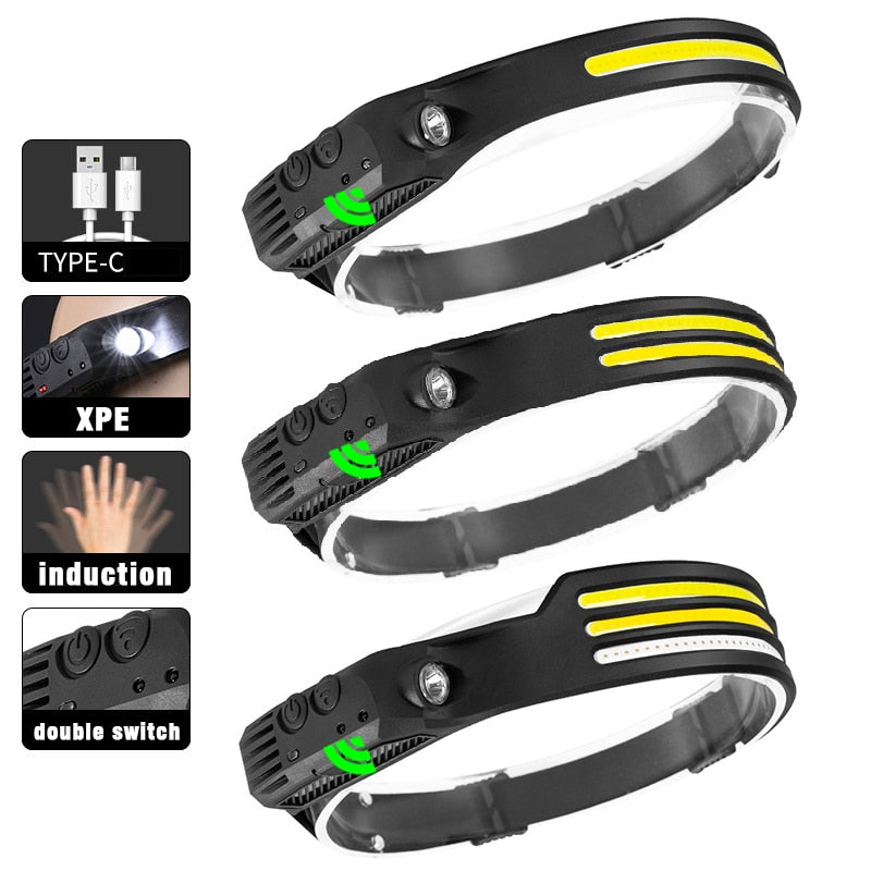 COB LED Head Lamp Flashlight USB Rechargeable Head Torch 5 Lighting Modes Head Light