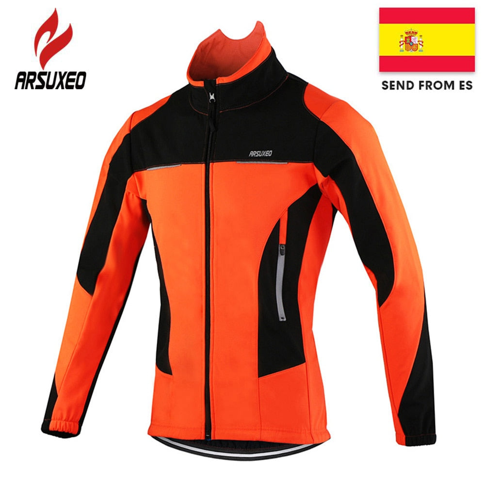 ARSUXEO Fleece Thermal Cycling Jacket Autumn Winter Warm Up Bicycle Clothing Windproof