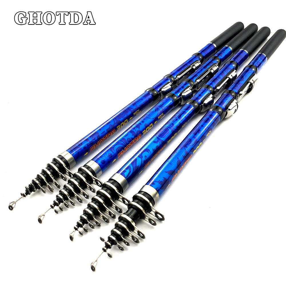 Portable High Carbon 3.0/2.7/2.4/2.1/1.8/1.5M Fishing Rod Telescopic Spinning Rod Ultralight