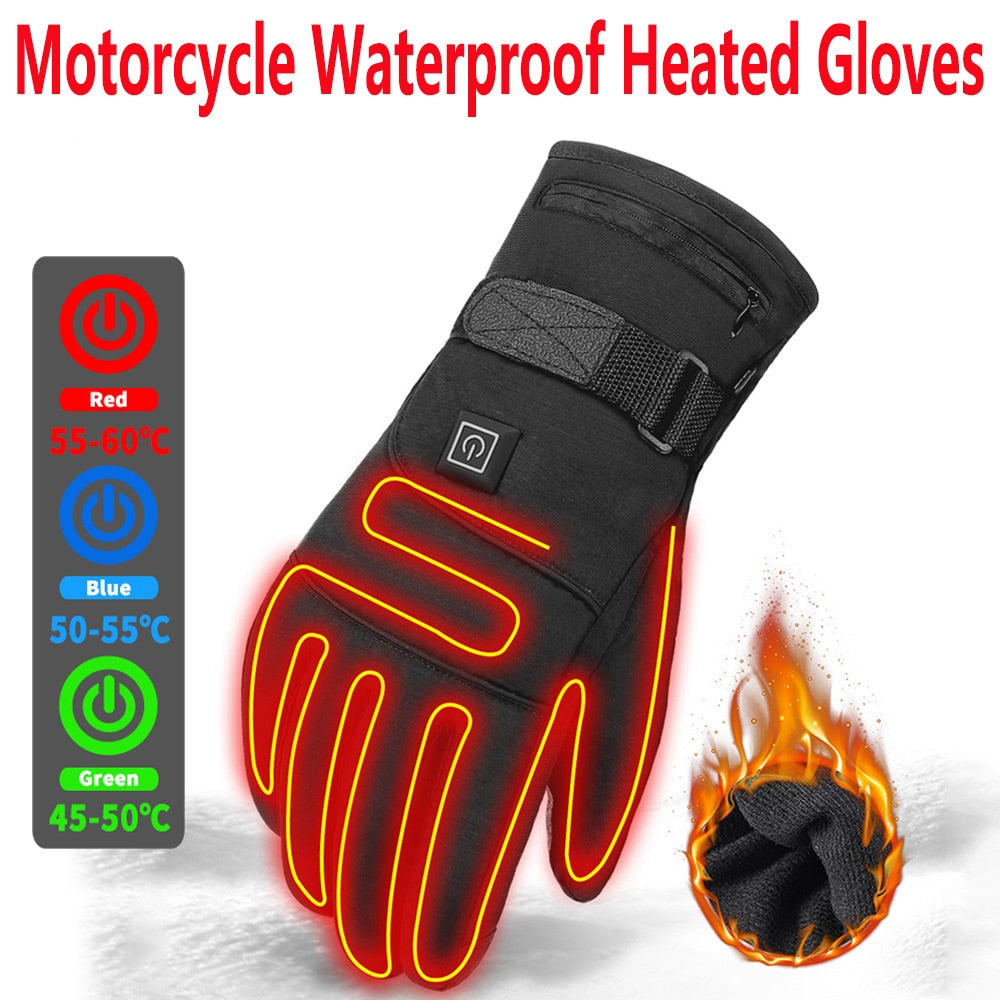Motorcycle Waterproof Heated Gloves Moto Heating USB Hand Warmer Electric Thermal Heated Gloves Battery Powered Gloves