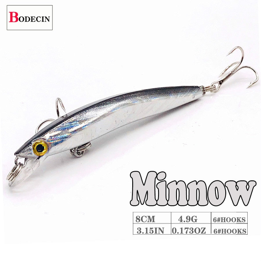 Minnow Floating Hard Plastic Artificial Bait For Fishing Lure Tackle Bass 8cm 3d Eyes