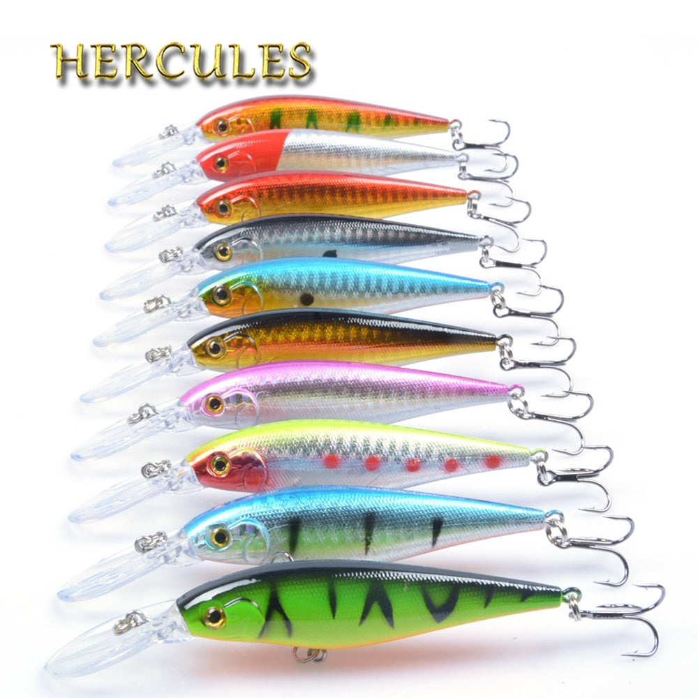 Hercules 10PCS Minnow Fishing Lure 11cm 10.5g Aritificial Wobblers Hard Plastic Baits