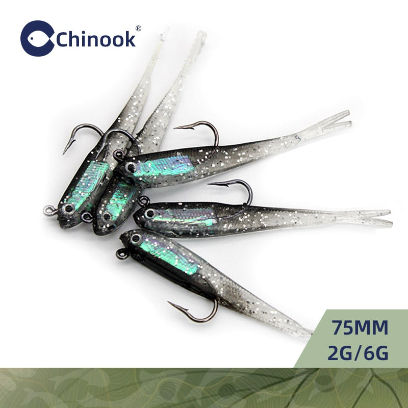 Chinook 5pcs Lure Soft Bait SoftFish Fork Tail with or without Hook Fluke Swimbaits