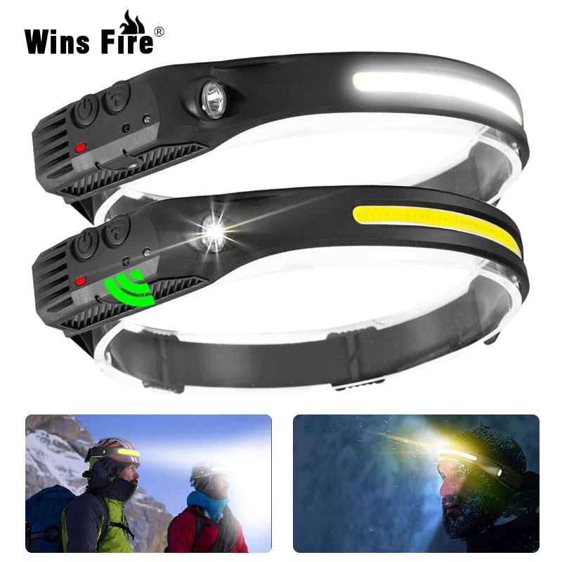 COB LED Head Lamp Flashlight USB Rechargeable Head Torch 5 Lighting Modes Head Light