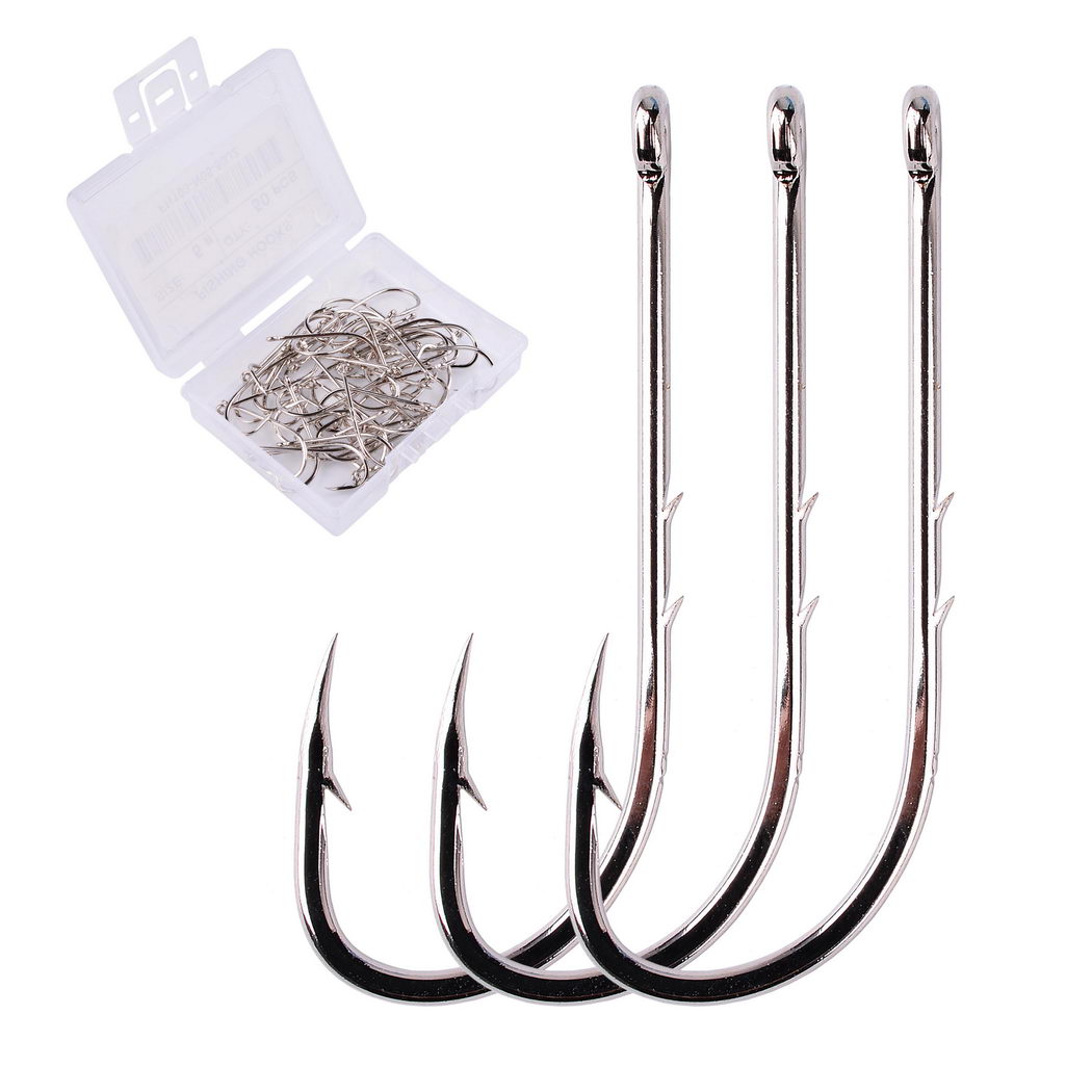 50pcs/ Box Long Shank Fishing Hook 1#-12# Fish Hooks High Carbon Steel Sharp