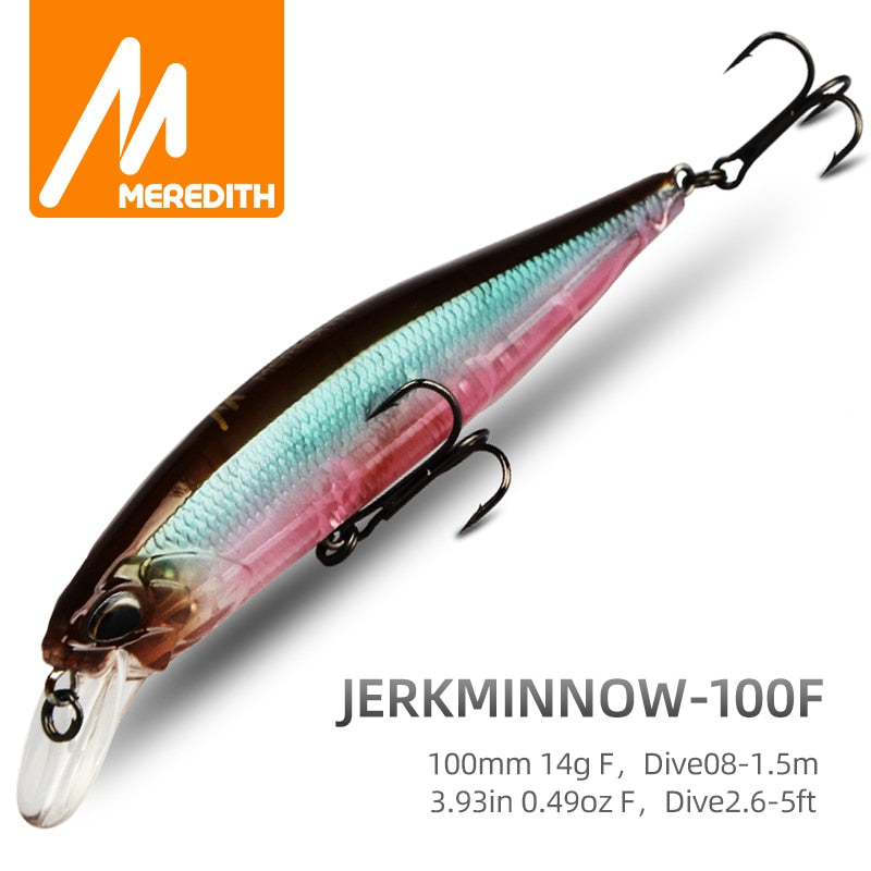 JERK MINNOW 100F 14g  Floating Wobbler Fishing Lure 24Color Minnow Lure Hard Bait