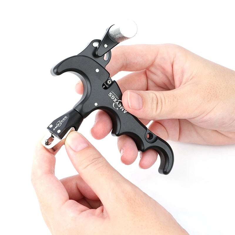 4 Finger Compound Bow Release Aids Aluminum Alloy Thumb Trigger Grip 360 Degree