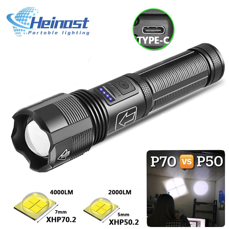 4 Core Led Flashlight Aluminum Alloy XHP70.2 XHP50.2 Tactical Hunting Torch Usb