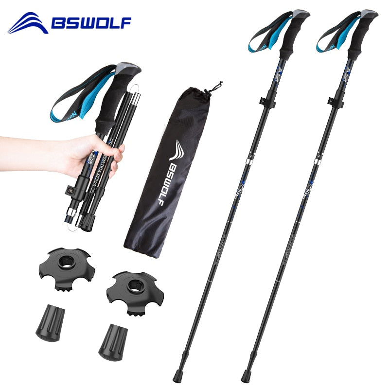 BSWOLF 2Pcs Ultralight Trekking Poles  Walking Sticks Hiking Canes  Folding Aluminum